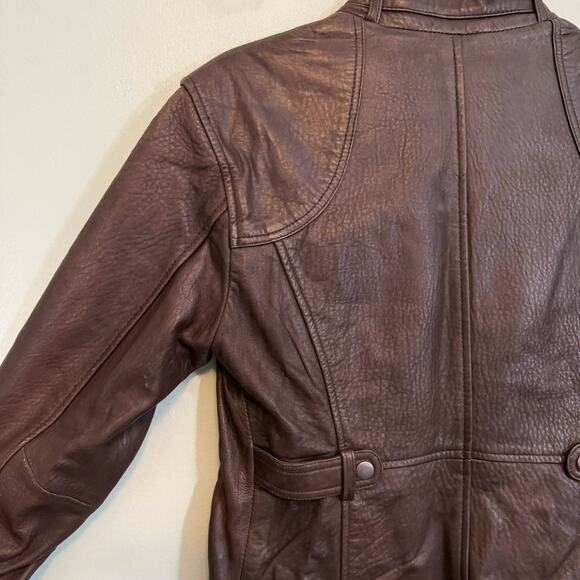 Giorgio Valentino Jacket Womens M Moto Biker Leather Mock Neck Zip Brown - Picture 5 of 10
